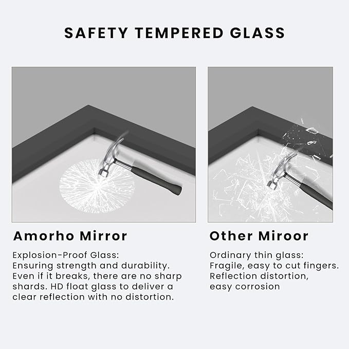 Amorho Bathroom Mirror Black, 28x32 Inch Thick Metal Framed Wall Mirrors, Suitable or Bedroom, Living Room, Entryway, Rectangle Wall-Mounted Mirrors(Horizontal/Vertical).