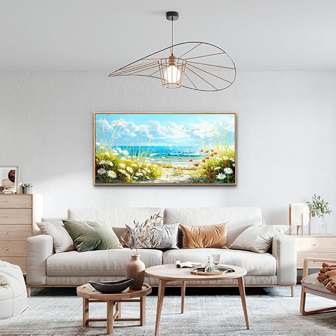 ZUITINGHUA Wood Framed Canvas Wall Art For Living Room Wall Decor For Bedroom Office Wall Decorations Flowers Landscape Paintings Seaside Pictures Artwork Room Aesthetic Home Decor 20x40 In