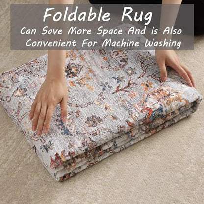 CHAMPLANT Area Rug 2x3 Washable Rug Door Mat Vintage Distressed Doormat Indoor Entrance Traditional Thin Floral Print Non Slip Carpet for Kitchen Bathroom Bedroom Living Room