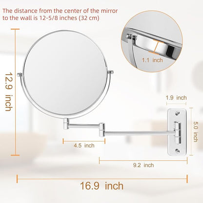 9" Magnifying Wall Mount Makeup Vanity Mirror,1x/7x Double-Side Makeup Mirror with Magnification,Swivel Extendable Shaving Face Mirror for Bathroom, Wall Mirror for Chrome