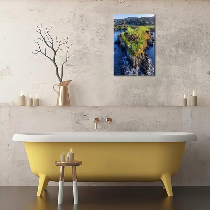 Pebble Beach Golf Course Canvas Wall Art for Living Room Bedroom Bathroom Home Decorations Sports Landscape Office Room Decor Golf Framed Artwork Giclee Prints Ready to Hang(12''W x 18''H)