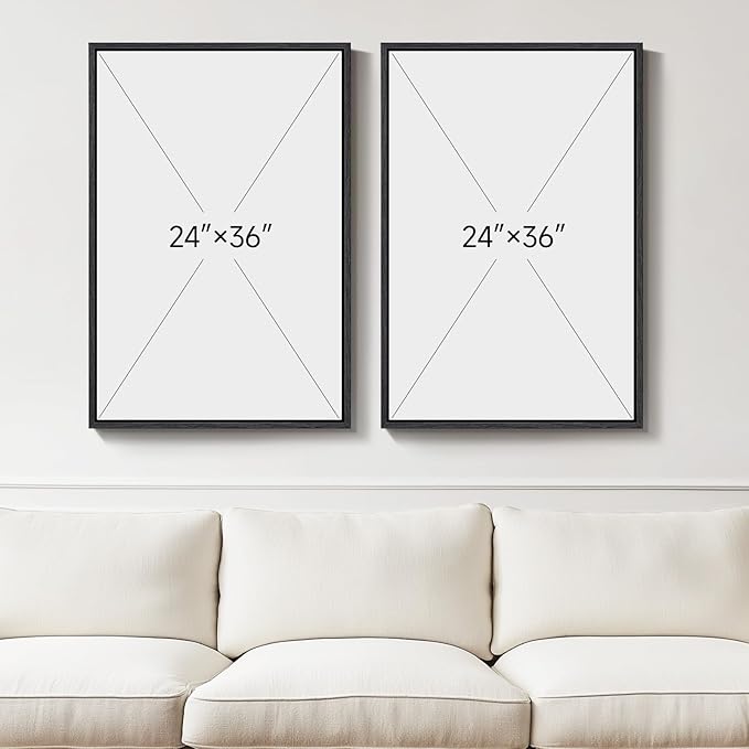 Large Framed Neutral Abstract Wall Art Set of 2, Modern Black Beige Brown Canvas Prints Paintings Artwork for Walls, Minimalist Stone Shape Pictures for Living Room Dining Bedroom Wall Decor 24x36 In