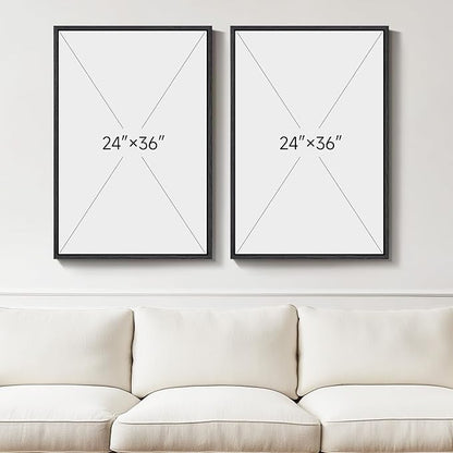 Large Framed Neutral Abstract Minimalist Wall Art Set of 2, Modern Canvas Prints Paintings Artwork for Walls, Black Beige Brown Abstract Art Pictures for Living Room Dining Bedroom Wall Decor 24x36 In
