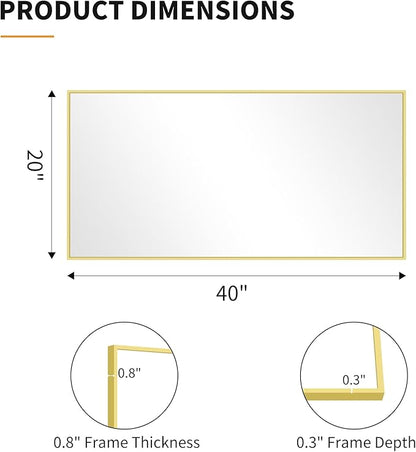 KOCUUY Gold Bathroom Mirror, 20"x40" Rectangle Bathroom Mirror for Wall, HD Tempered Glass, Anti-Rust Frame, Modern Design for Bathroom, Bedroom, Living Room, Entryway