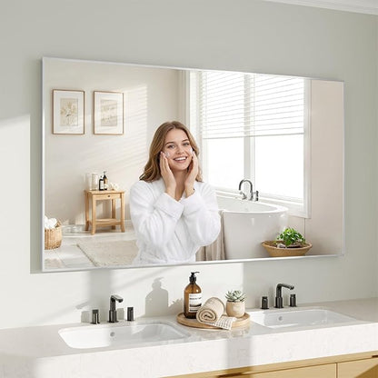 Koonmi Silver Rectangle Wall Mirror, 30x55 Inch Bathroom Mirror, Aluminum Frame Vanity Mirror for Entryway, Living Room, Bedroom Bathroom, Hangs Horizontally or Vertically
