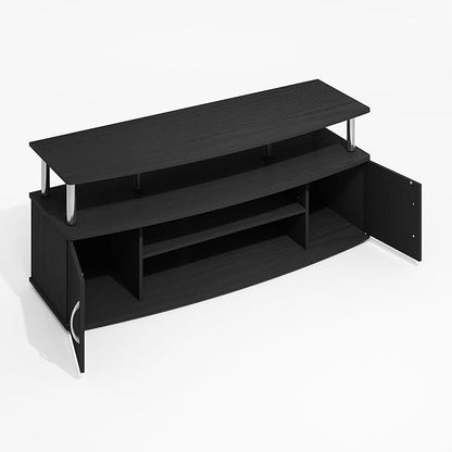 Furinno Jaya TV Stand, Entertainment Center, TV Console, for TV up to 55 Inch, with 2 Doors and Cable Management Holes, for Living Room, Bedroom, Dark Americano/Stainless Steel Tubes