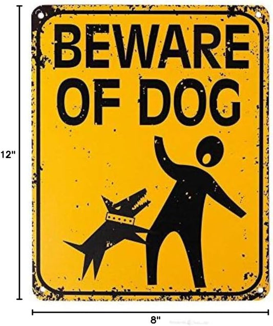 Large Metal Beware Of Dog Sign Funny Dog Yard Signs For Fence House Home, 8x12 Inches