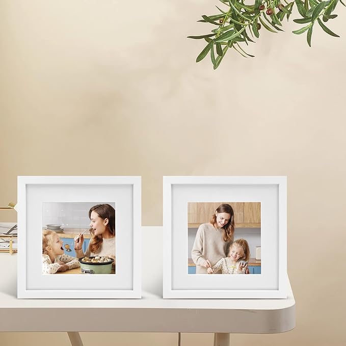Egofine 12x12 Picture Frames White, Wood Frames with HD Plexiglass for Pictures 8x8 with Mat or 12x12 without Mat, Wall Mounting Display, Set of 4