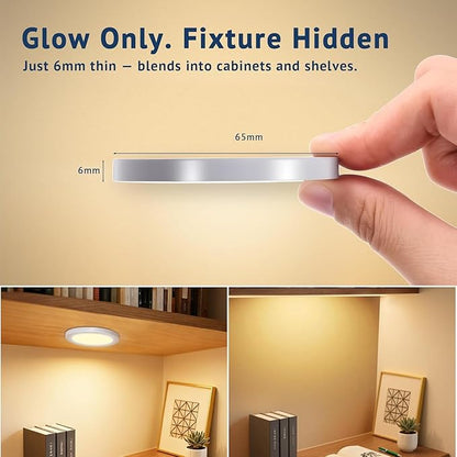 V4light LED Puck Lights 6 Pack, 6mm Ultra-Thin Plug in Under Cabinet Lighting with Touch Dimmer, Adjustable Color Temp(2700K-6500K), Easy Installation for Kitchen, Pantry, Closet, Bedroom (Grey)