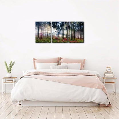 Pacimo 3 Pieces Canvas Wall Art Nature Landscape Sunrise Trees Pictures Painting Prints on Canvas Wall Decoration for Living Room Forest Framed Modern Artwork for Bedroom and Home Decor - 12"x16"x3