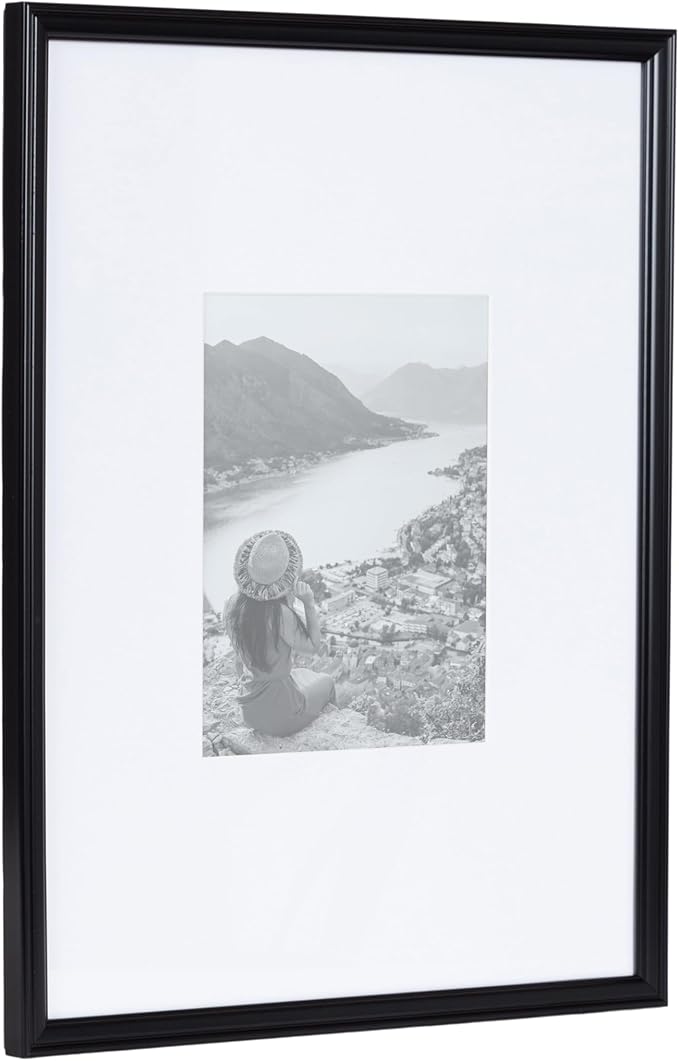 Kate and Laurel Adlynn Rectangle Picture Frame Set of 3; 16 x 20 matted to 8 x 10; Black; Modern Three-Piece Frame Set for Gallery Wall Frame Set in Living Room Wall Decor
