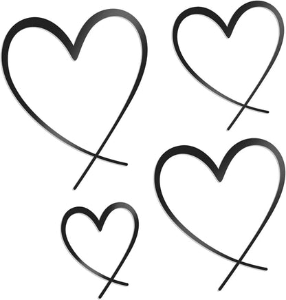 KOYILTD 4 Pcs Metal Heart Wall Art for Bedroom Modern Love Heart Wall Decor Metal Wall Decoration above Bed for Living Room Bathroom Office Wedding (Black, Classic)