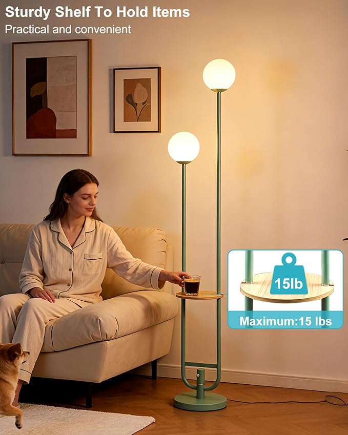 Lightdot 63IN Green Floor Lamp 2 Globe Mid Century Standing Lamps with Bulbs Included Unique Vintage Dimmable Tall Floor Lamp with 5Lbs Heavy Base for Living Room/Wedding/Sofa Beside/Corner Decor