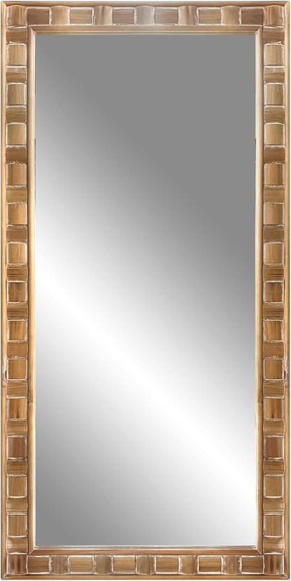 POZINO Full Length Mirror with Solid Wood Frame, 65"X30" Farmhouse Wooden Floor Mirror for Dressing, Large Rustic Rectangle Wall Mirrors for Living Room Bathroom Bedroom, Horizontal Or Vertical