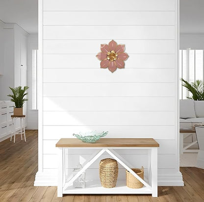 10" Metal Flowers Wall Decor, Pink & Gold 3D Floral Metal Wall Art Decor for Inoor & Outdoor Use, Vintage & Modern Walls Arts for Bathroom, Living Room, Bedroom, Office, Garden, Patio, Porch, 1 Piece