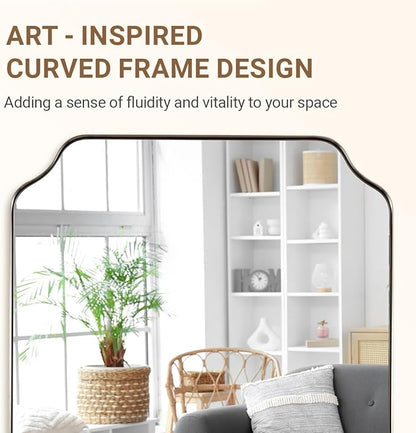ANDY STAR 28x36 Inch Brushed Nickel Mirror, Silver Bathroom Mirror for Over Sink, Rounded Notched Corner Mirror in Anti-Rust Stainless Steel Thin Frame, Wall Mount Vertically or Horizontally