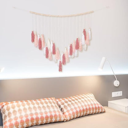 Luxbrand Large Macrame Wall Haning Boho Home Decor, Blush Pink Tassel Wall Decor Bohemian, Bedroom Living Room Girls Room Nursery Dorm Room Decoration Christmas Gift