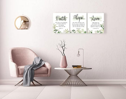 Faith, Hope & Love Bible Verse Wall Art - Inspirational Christian Canvas Art, Great Religious Decor for Living Room & Bedroom (8 X 10in X 3 pcs) Framed
