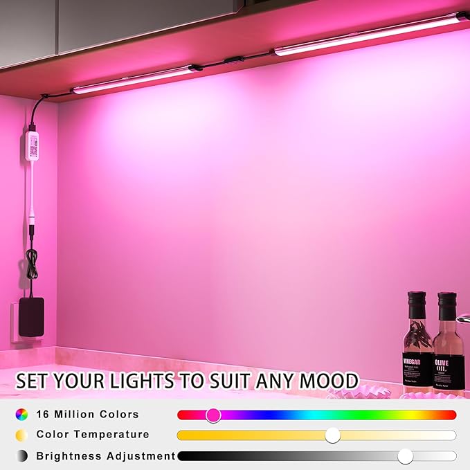 Under Cabinet LED Lighting, Dimmable Under Counter Lights, WiFi Smart Controlled,RGB,12 Inch, Multicolor Linkable Lamps with Remote Control, Compatible with Alexa Google Home (3 Pack)