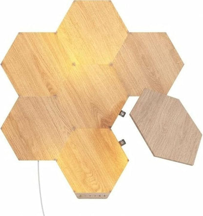 Nanoleaf Elements Wood Look Smart Wall Lights, Hexagon LED Wall Lights Compatible with Alexa Google Assistant, Home Wall Decor for Living Room with Music Sync, Touch Control, Ambient Lighting, 7 PK