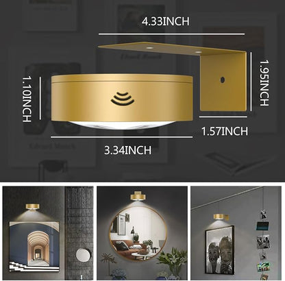 3Pack Picture Light Battery Operated Painting Lights for Wall Wireless Magnetic Display Art Light with Remote Control,Dimmable&Timer Portrait Light for Art Frame Artworking,Wall Decor Puck Lights-Gold