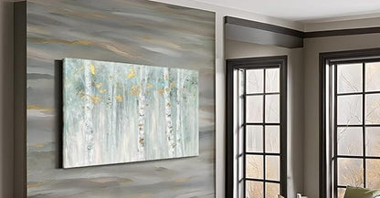 Yihui Arts Birch Tree Canvas Wall Art with Gold Foil - Abstract Forest Paintings with Textured - Green Landscape Pictures for Living Room Bedroom Bathroom Decor