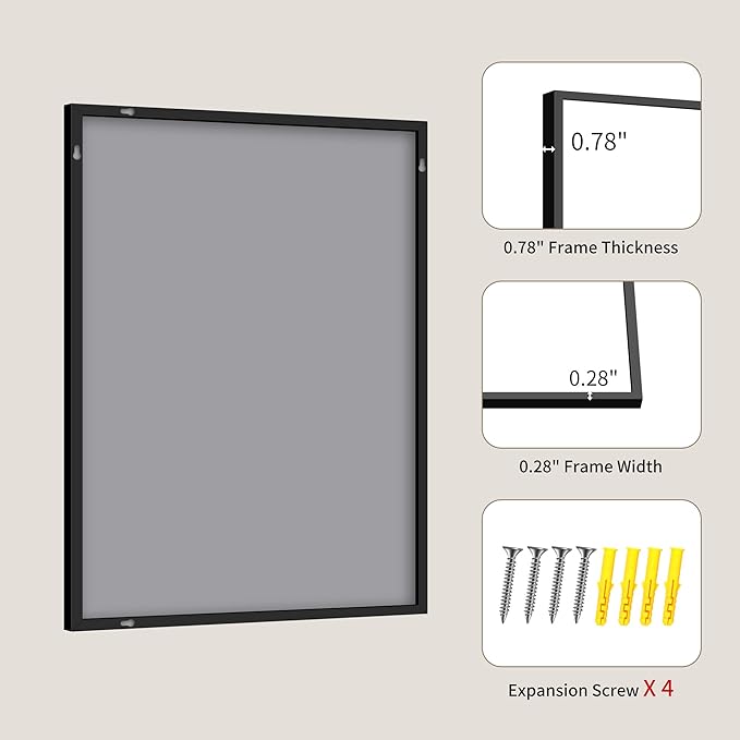 YIROMAN Bathroom Mirror 20"x48",Matte Black Bathroom Mirror for Over Sink with Aluminum Frame, Rectangular Vanity Mirror with Right Angles, Wall Mirror Hangs Horizontal or Vertical, Shatterproof