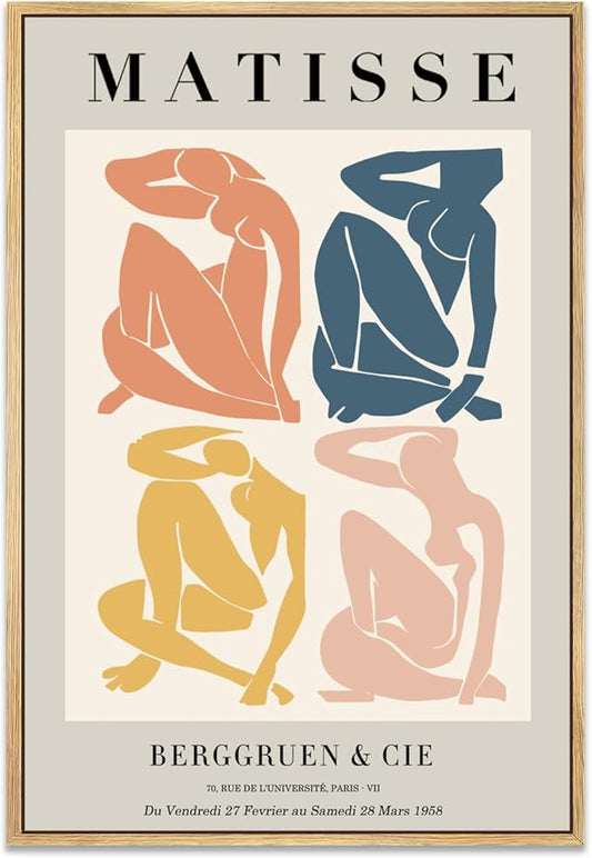 Zzuyi Henri Matisse Abstract Art Wall Decor, Danish Pastel Room Decor Aesthetic, Boho Wall Art - 16''x24'' Natural Framed