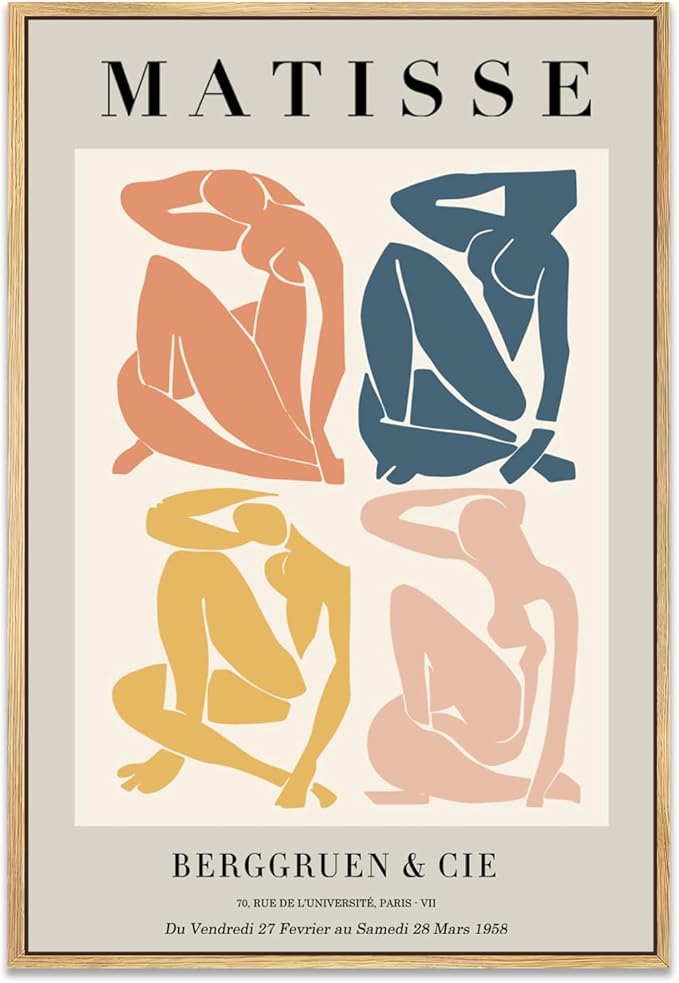Zzuyi Henri Matisse Wall Art, Abstract Art Decor, Danish Pastel Room Decor, Boho Wall Art - 12''x16'' Natural Framed