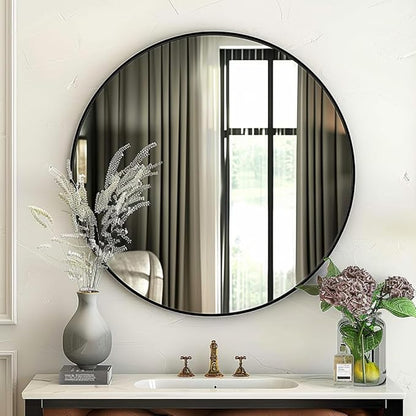 Mirror 18 inch, Round Wall Mirrors, Black Circle Mirror, Round Mirrors for Wall, Living Room, Bathroom, Hallway.