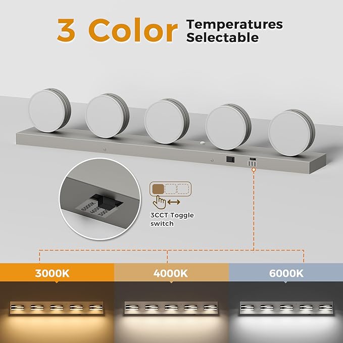Vanity Lights for Bathroom, Motion Sensor 3 CCT Dimmable Brushed Nickel Bathroom Light Fixtures Over Mirror, 32.28in 30W 5-Light LED Modern Wall Sconce Makeup Lighting, 350° Rotatable, Hardwired