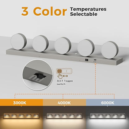 Vanity Lights for Bathroom, Motion Sensor 3 CCT Dimmable Brushed Nickel Bathroom Light Fixtures Over Mirror, 32.28in 30W 5-Light LED Modern Wall Sconce Makeup Lighting, 350° Rotatable, Hardwired