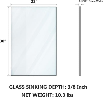 VocalStar 22 x 30 Inch Silver Bathroom Mirror for Wall, Square Corner Rectangle Nickel Metal Framed Bathroom Vanity Mirrors, 1/4-inch Shatterproof Glass | Ultra-Flush Hanging