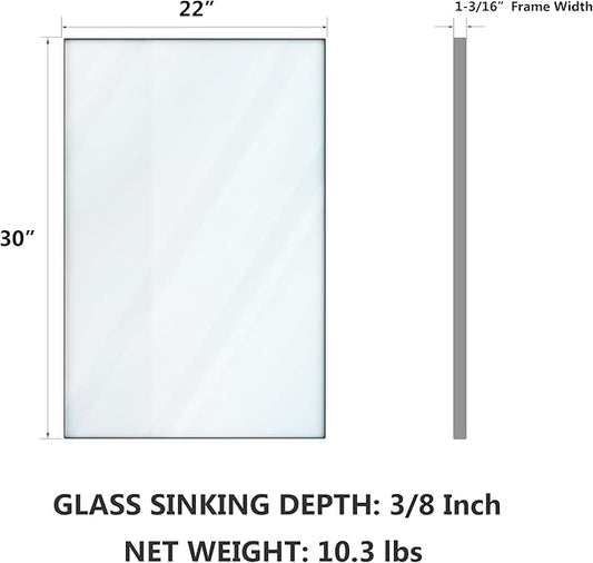 VocalStar 22 x 30 Inch Silver Bathroom Mirror for Wall, Square Corner Rectangle Nickel Metal Framed Bathroom Vanity Mirrors, 1/4-inch Shatterproof Glass | Ultra-Flush Hanging