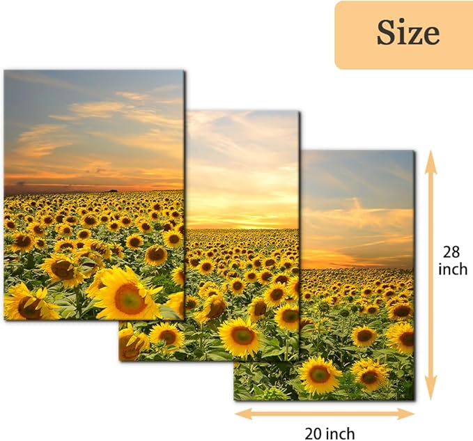 Pacimo Sunflowers Canvas Prints Wall Art Landscape Pictures Painting Prints on Canvas Yellow Flowers Modern Artwork for Living Room Bedroom Home Office Decor Stretch Framed Ready to Hang - 20"x28"x3