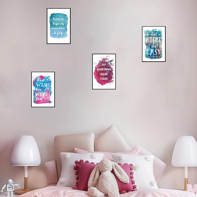 Set of 4 Framed Motivational Wall Art Inspirational Quote Watercolor Phrase for Living Room Decor, Canvas Painting Posters Print Pictures for Office Bedroom Home kitchen Decoration