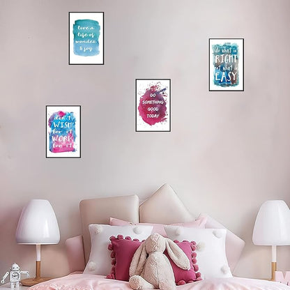 Set of 4 Framed Motivational Wall Art Inspirational Quote Watercolor Phrase for Living Room Decor, Canvas Painting Posters Print Pictures for Office Bedroom Home kitchen Decoration