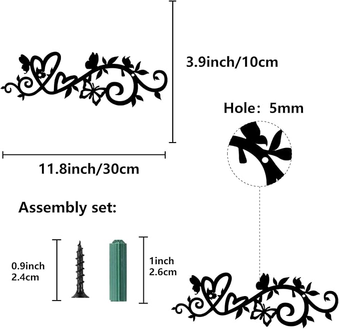 CREATCABIN Heart Metal Wall Art Decor Black Wall Hanging Decor Butterfly Iron Wall Art Silhouette Sculpture Decoration Hollow Out Minimalist Ornament for Garden Home Balcony Indoor Outdoor 12 x 4Inch