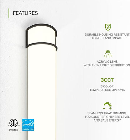ASD LED 36" Vanity Flush Mount Light Fixture, Linear Bathroom Lighting Bar | 3CCT, Dimmable, Energy Star, ETL Listed | 30W 2650LM 3000-5000K 120V | Long Bath Wall Sconce Over Mirror | Black, 2 Pack