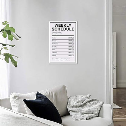 Hustle Weekly Schedule Inspirational Canvas Wall Art Motivational Painting Rise Grind Pictures Success Inspiring Entrepreneur Quote Posters Prints Artwork Decor for Home Office Framed (12”Wx16”H)