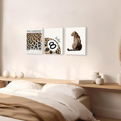 Trendy Leopard Wall Art Set of 3 Preppy Cheetah Wall Art,Funky Lucky 8 Ball Posters Prints Preppy Room Decor Aesthetic Cheetah Print Wall Decor for Girls Bedroom Apartment Dorm,Framed,12x16inch
