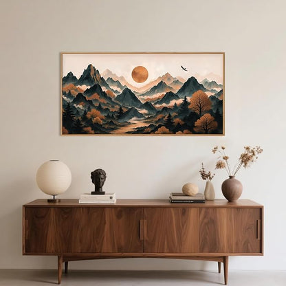 Large Boho Mountain Framed Canvas Wall Art Set,Brown Ridge Landscape Wall Decor,Pine Tree Scenery Wall Painting,Sunrise Abstract Wilderness Art Print for Living Room,Bedroom,Office - 20X40