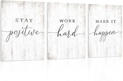 Inspirational Quotes Office Wall Art: Motivational Poster Positive Sayings Office Wall Decor, 3 Piece White Motivation Picture Inspirational Prints 12x16"