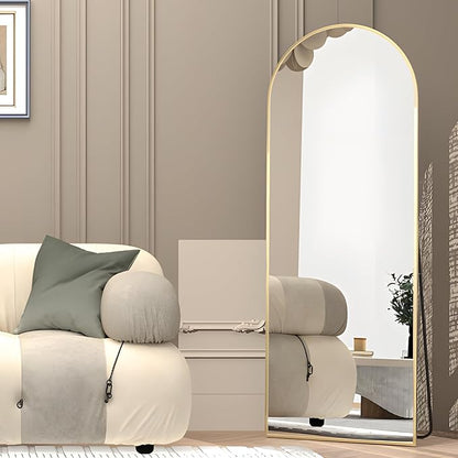 Arched Full Length Mirror 64"x21" Arch Floor Mirror with Stand Large Wall Gold Full Body Mirror Standing Hanging or Leaning Against Wall for Bedroom Entry, Living Room