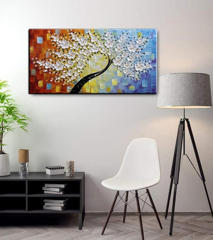 YaSheng Art - Handmade Wall Art 3D Texture Colorful Flowers Oil Painting ，Modern Abstract Canvas Wall Art，Bedroom Wall Decor Home,Wall Art for Living Room,Framed Wall Art Pictures 48 by 24 inch