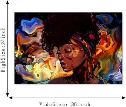 Yatsen Bridge Girl Canvas Wall Art African American Woman Poster Picture Stree Graffiti Art Abstract Artwork Modern House Decorations Ready to Hang - 36x24 inch