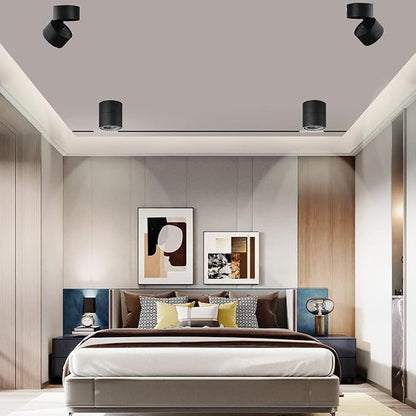 LED Ceiling Spotlight Indoor Dimmable - Tuya Smart Life 360° Adjustable 12W COB Ceiling Downlight Aluminum Hard Wired For Bedrooms Rooms Corridors Painting Background Walls (Black, A (4.02"*3.94"))