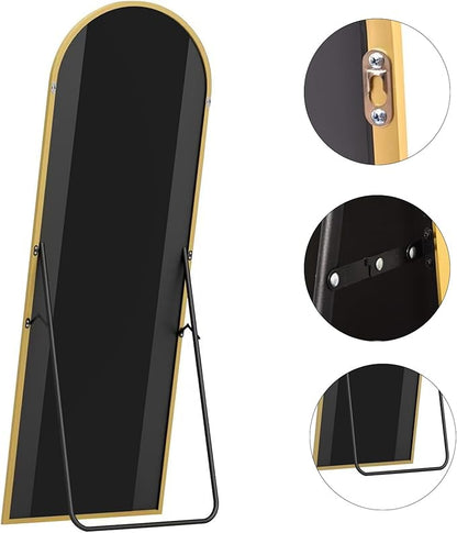 Full Length Mirror, 71"x30" Arched Floor Length Mirror, Oversized Standing Mirror, Hanging or Leaning Against Wall Mounted Mirrors, Large Full Body Mirrors with Aluminum Frame for Bedroom (Gold)