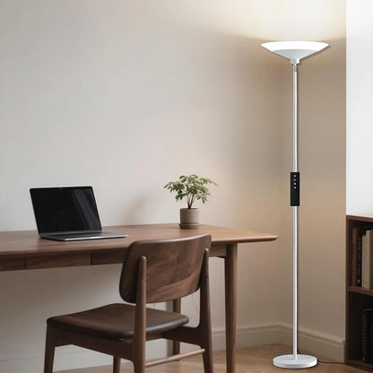 SIBRILLE White Torchiere Floor Lamp - 30W Dimmable LED Standing Lamp with Remote/Button Control, 1800Lm, 3000-6500K, 72in Bright Standing Pole Light for Living Room Bedroom Office Corner