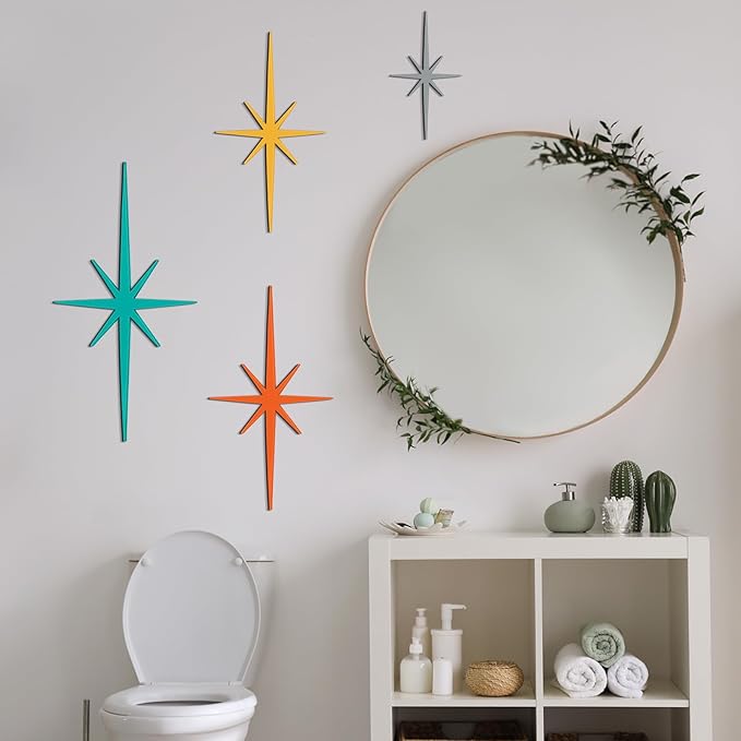 Blulu 4 Pcs Cast Iron Starburst Shaped Wall Decor Metal Mid Century Modern Decor Retro Atomic Stars Wall Art Elegance Accents Vintage Celestial Whimsigoth Hangings for Home Office Room(Retro)